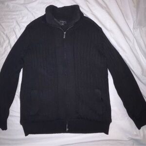 Attention Men's Black Zip-Up Sweater jacket Sherpa lined